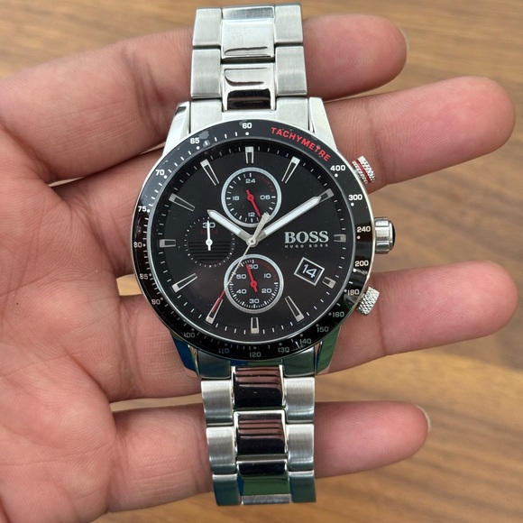 Hugo Boss Allure Chronograph Black Dial Stainless Steel Bracelet Watch | 44mm - Picture 8 of 13